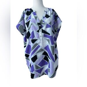 New York & Company Abstract Black, White, and Purple Tunic